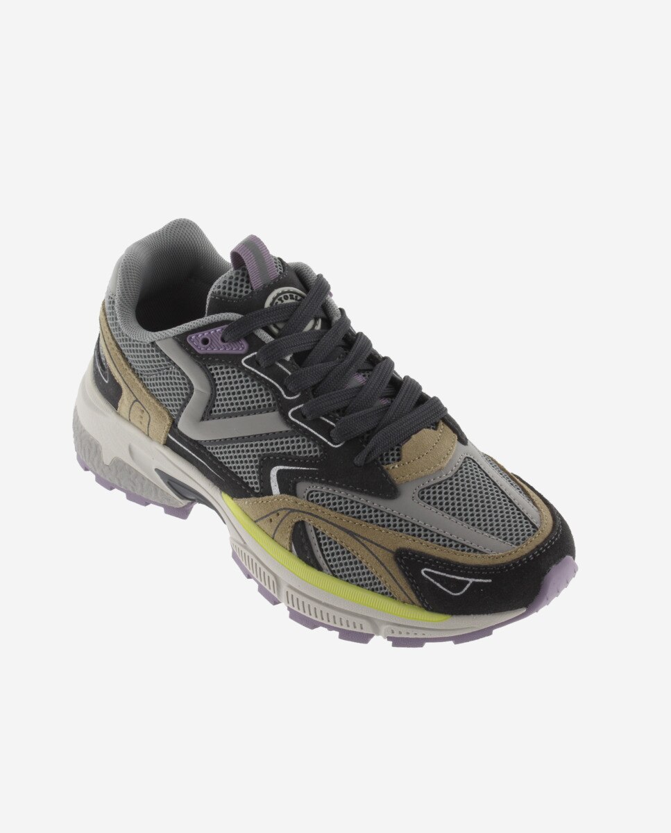 Zapatillas deportivas de mujer de rejilla con piezas de color y serraje - Victoria - Gris Gris-4