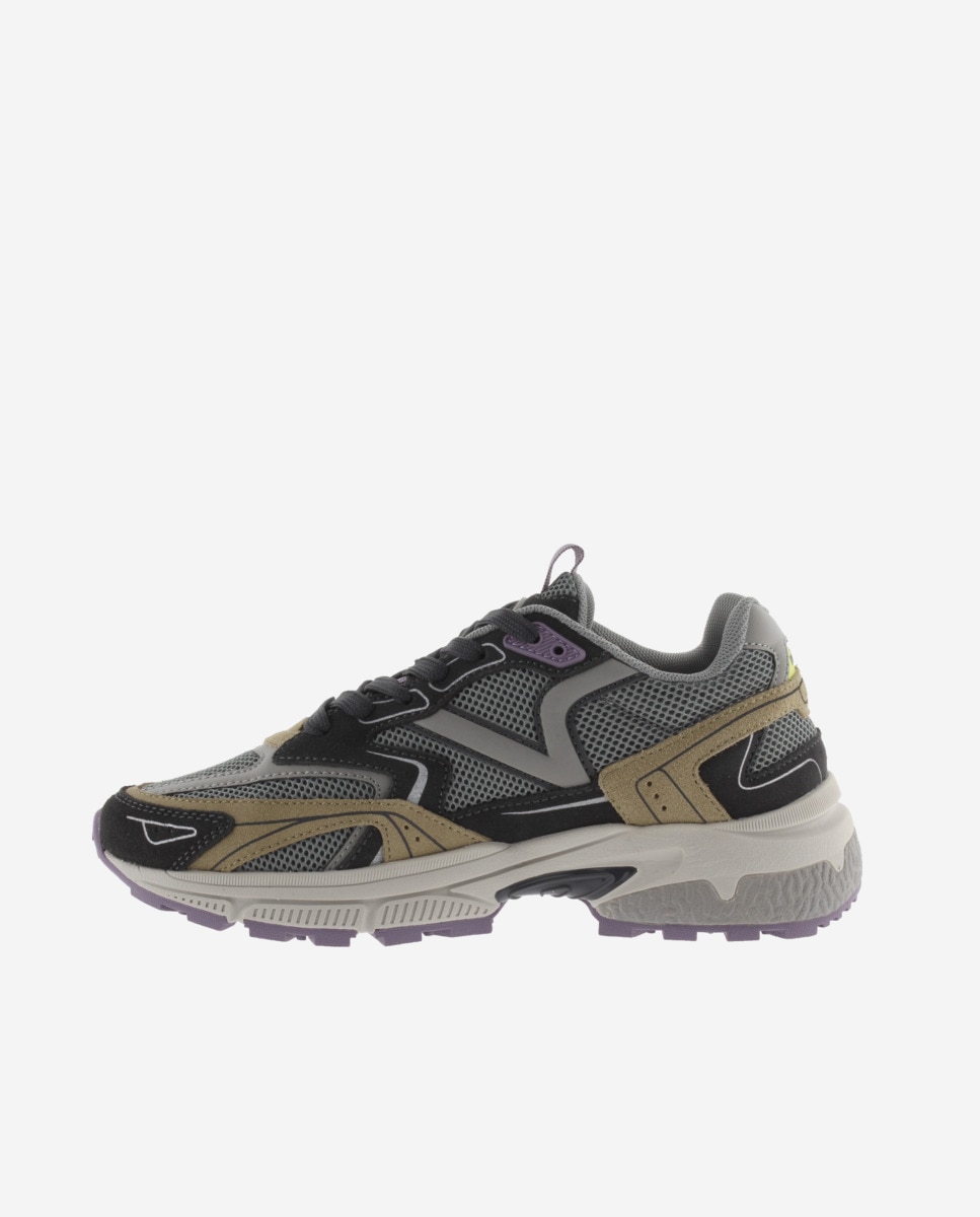 Zapatillas deportivas de mujer de rejilla con piezas de color y serraje - Victoria - Gris Gris-3