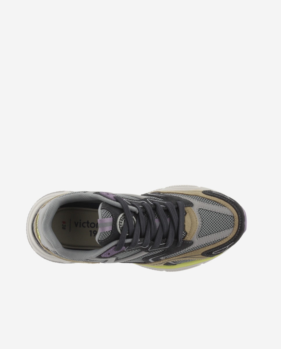 Zapatillas deportivas de mujer de rejilla con piezas de color y serraje - Victoria - Gris Gris-2