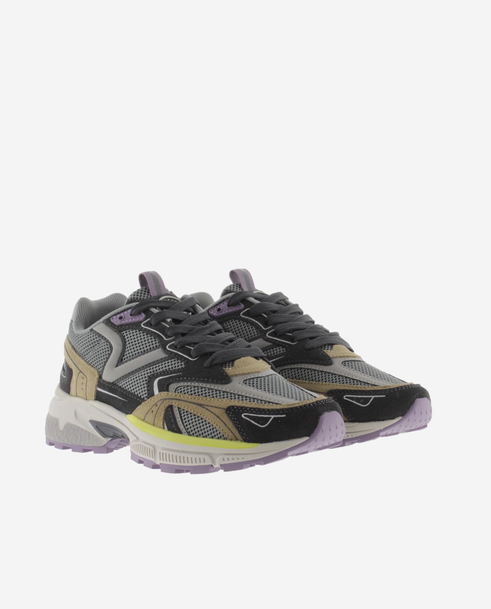 Zapatillas deportivas de mujer de rejilla con piezas de color y serraje - Victoria - Gris Gris-5