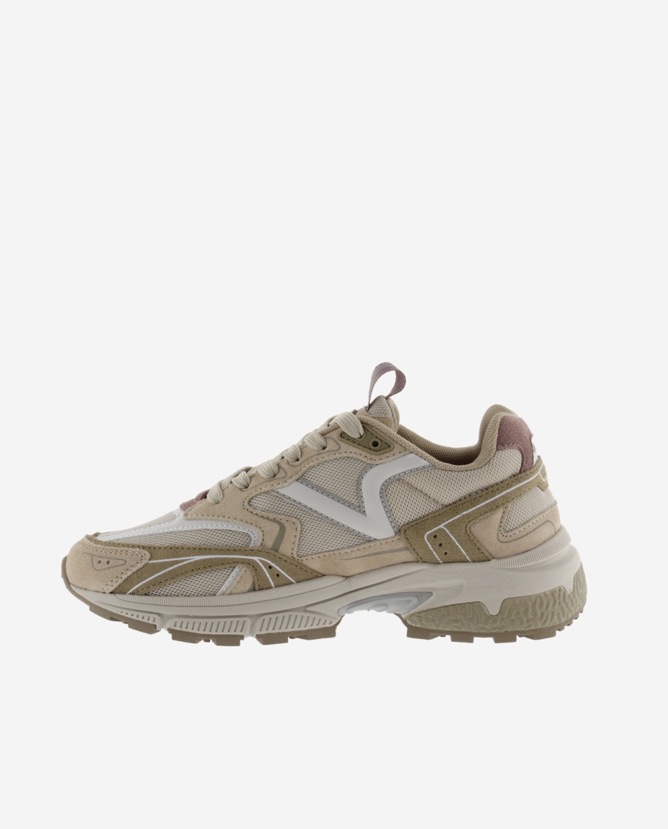 Zapatillas deportivas de mujer de rejilla con piezas de color y serraje - Victoria - Beige Beige-2