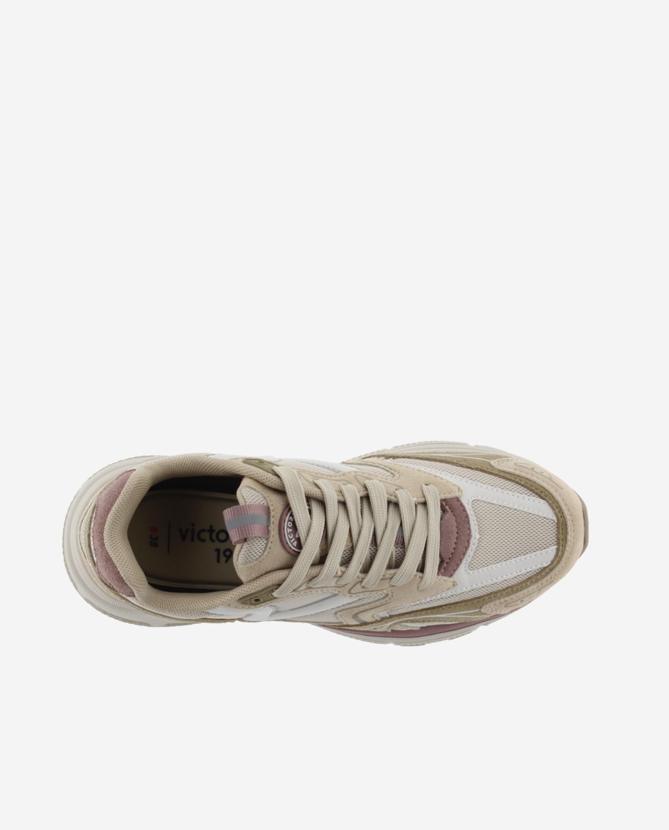 Zapatillas deportivas de mujer de rejilla con piezas de color y serraje - Victoria - Beige Beige-4