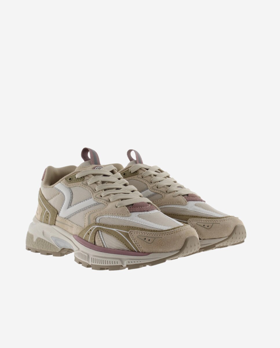 Zapatillas deportivas de mujer de rejilla con piezas de color y serraje - Victoria - Beige Beige-5