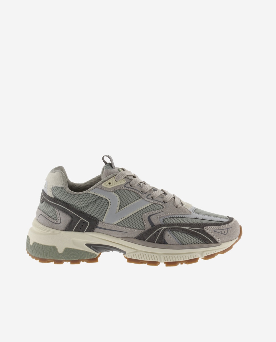 Zapatillas deportivas de mujer de rejilla con piezas de color y serraje - Victoria - Verde grisáceo Verde grisáceo-1