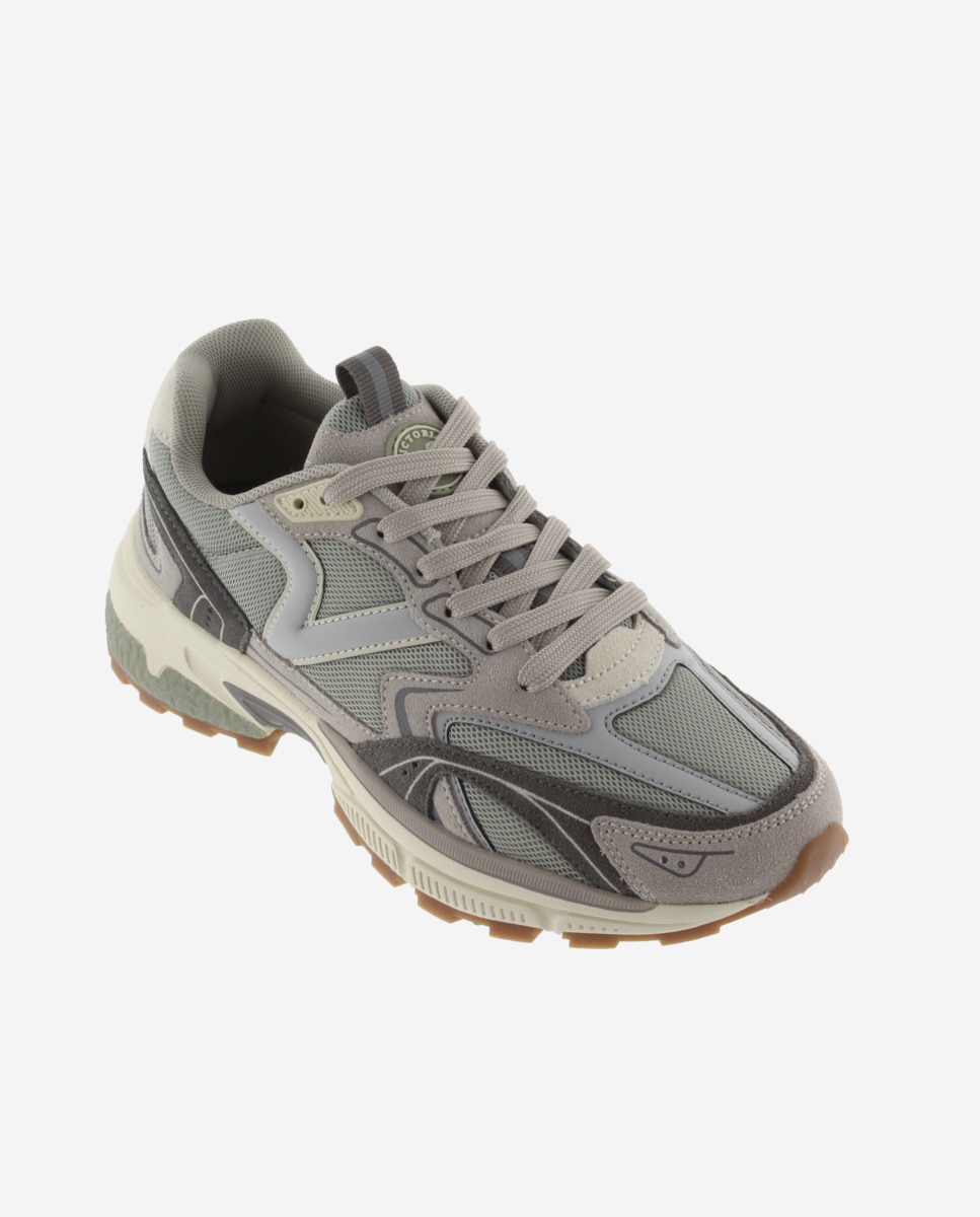 Zapatillas deportivas de mujer de rejilla con piezas de color y serraje - Victoria - Verde grisáceo Verde grisáceo-3