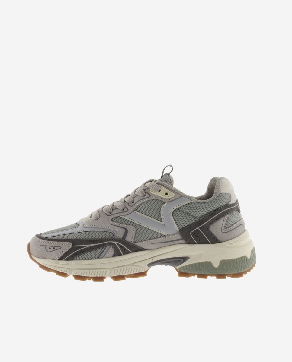 Zapatillas deportivas de mujer de rejilla con piezas de color y serraje - Victoria - Verde grisáceo Verde grisáceo-2