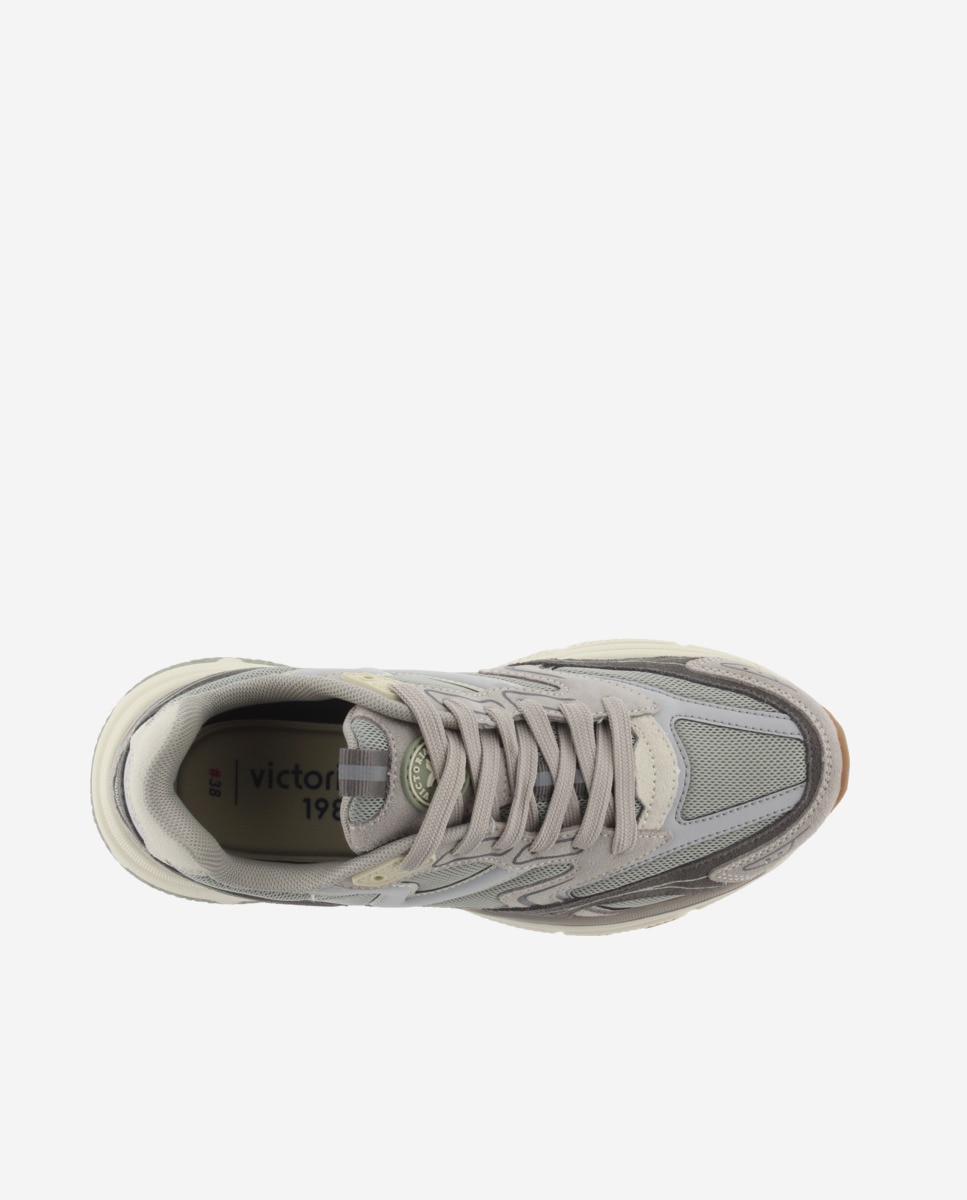 Zapatillas deportivas de mujer de rejilla con piezas de color y serraje - Victoria - Verde grisáceo Verde grisáceo-4