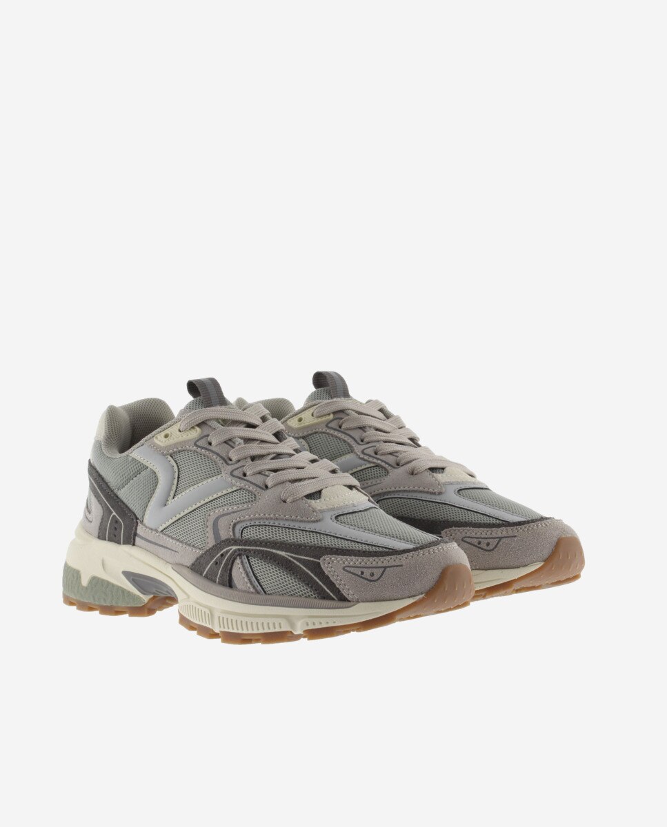 Zapatillas deportivas de mujer de rejilla con piezas de color y serraje - Victoria - Verde grisáceo Verde grisáceo-5