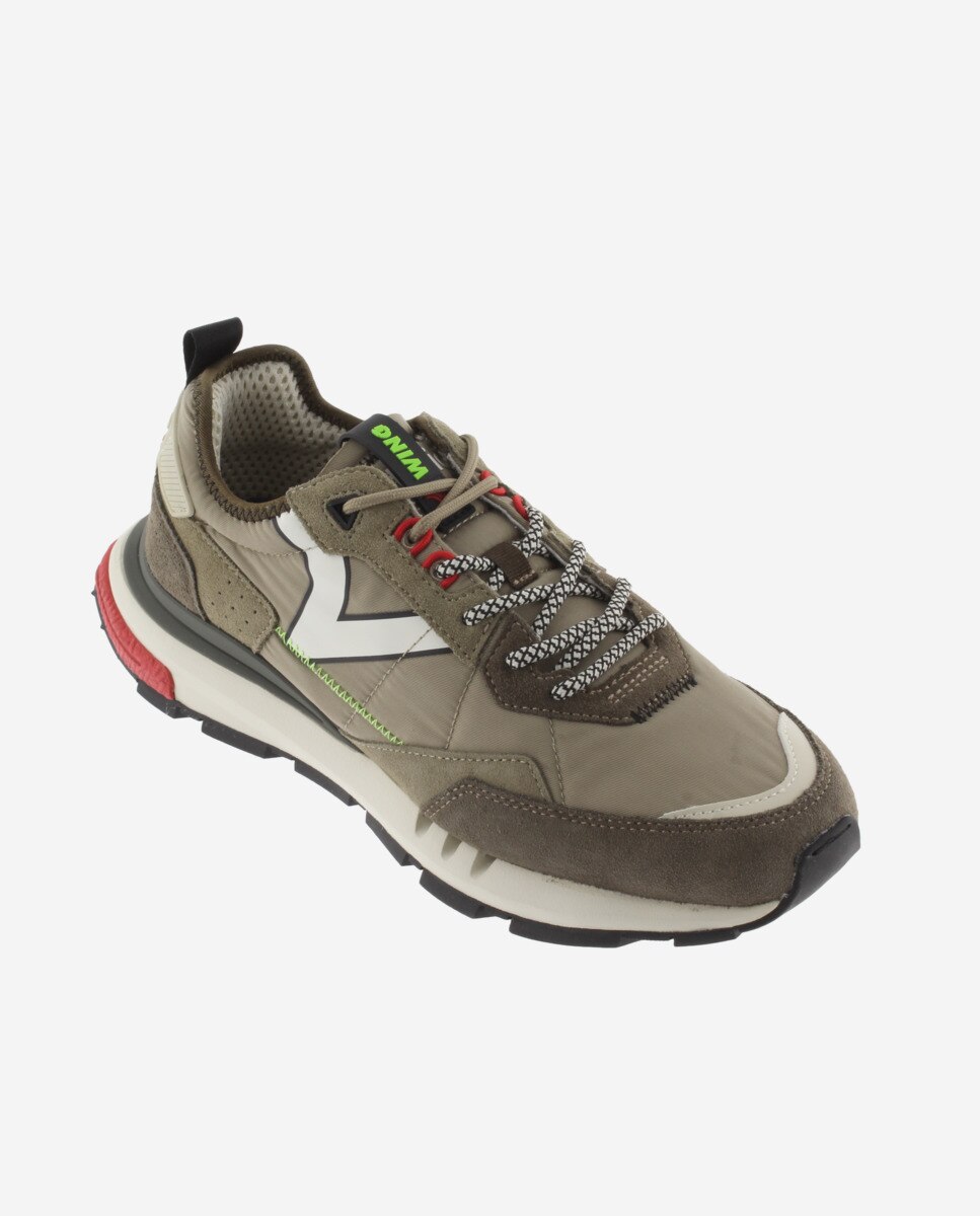 Zapatillas deportivas unisex con piezas de color y serraje - Victoria - Kaki Kaki-3