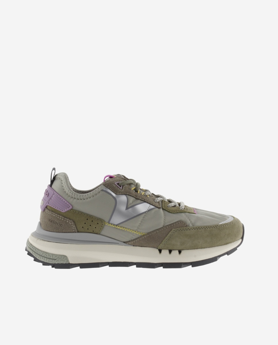 Zapatillas deportivas unisex con piezas de color y serraje - Victoria - Verde grisáceo Verde grisáceo-1