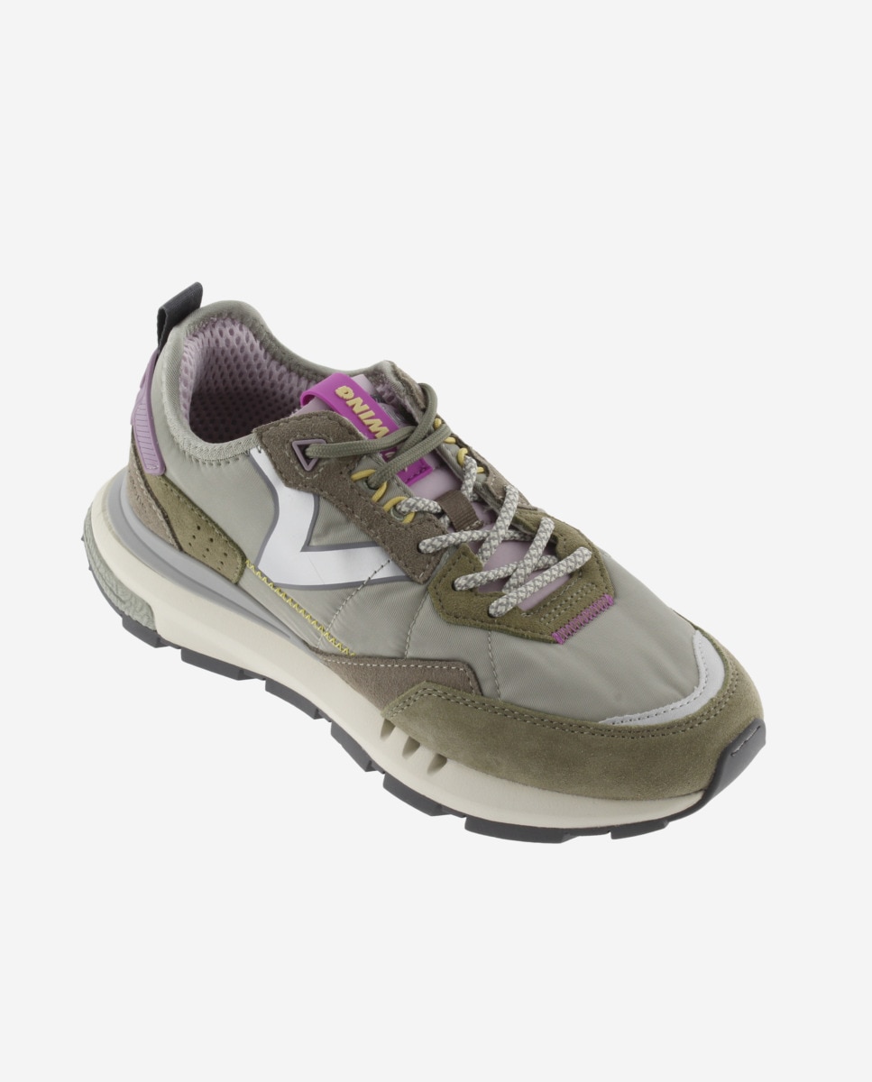 Zapatillas deportivas unisex con piezas de color y serraje - Victoria - Verde grisáceo Verde grisáceo-3