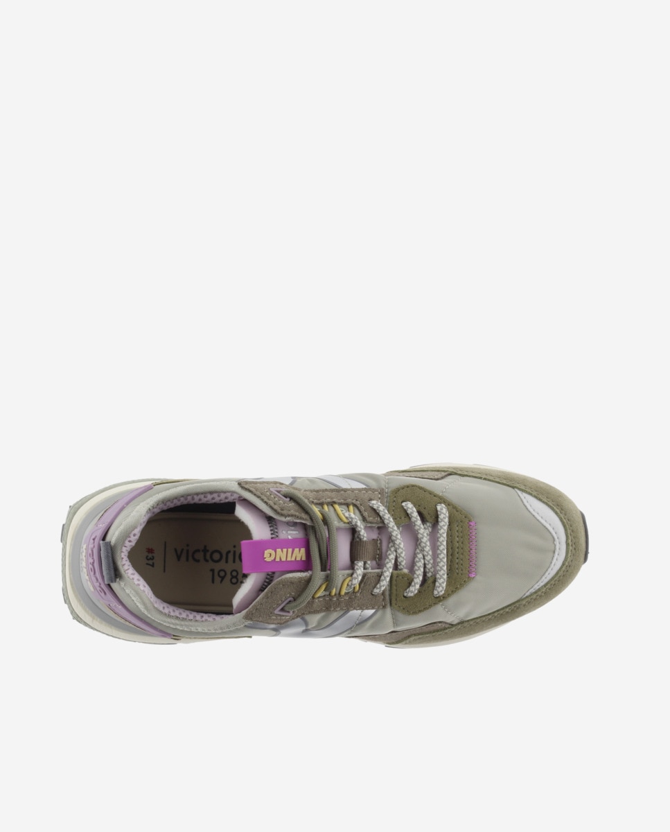 Zapatillas deportivas unisex con piezas de color y serraje - Victoria - Verde grisáceo Verde grisáceo-4