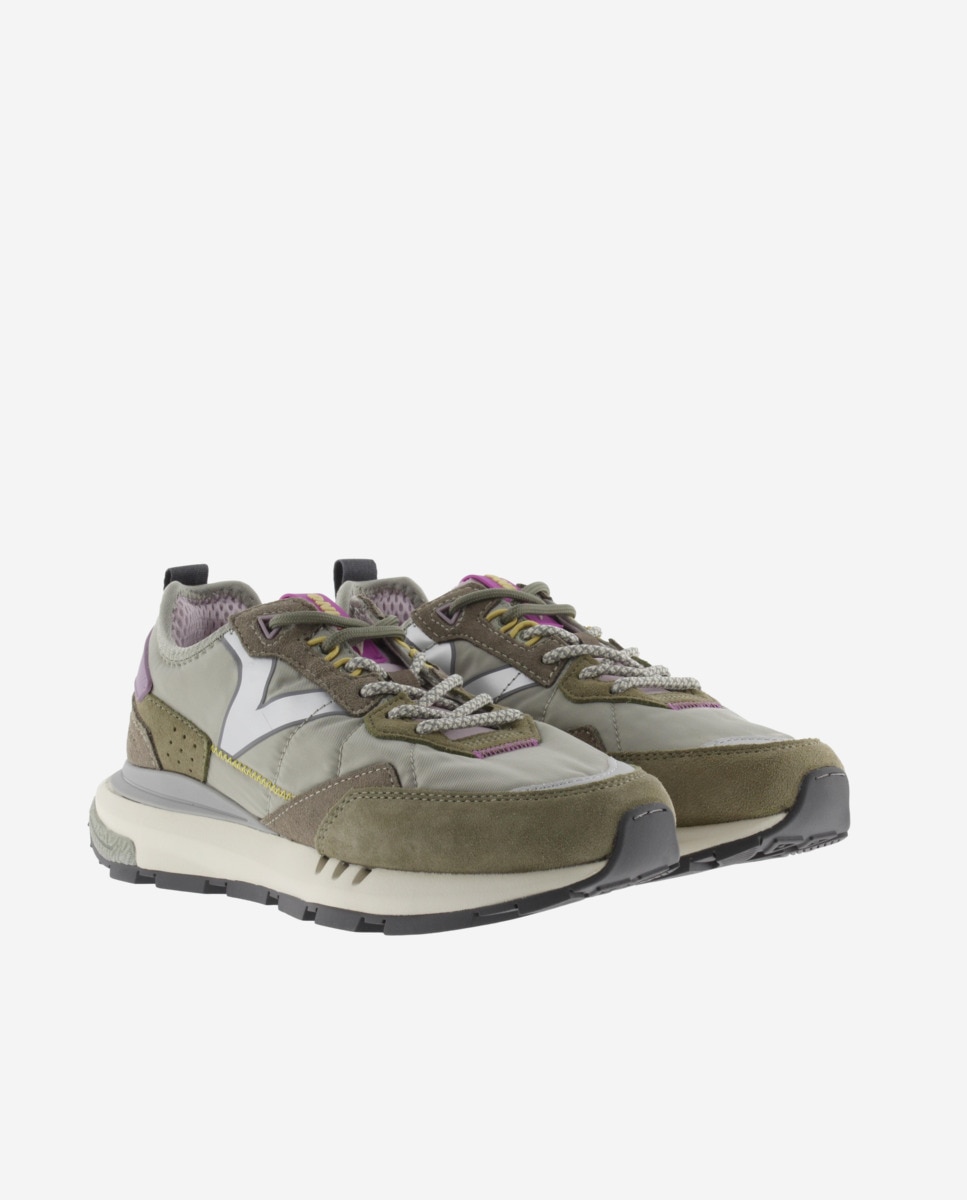 Zapatillas deportivas unisex con piezas de color y serraje - Victoria - Verde grisáceo Verde grisáceo-5