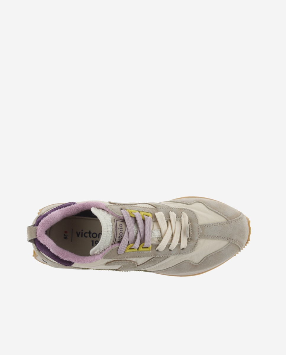 Zapatillas deportivas unisex de nylon con piezas de serraje - Victoria - Beige Beige-4
