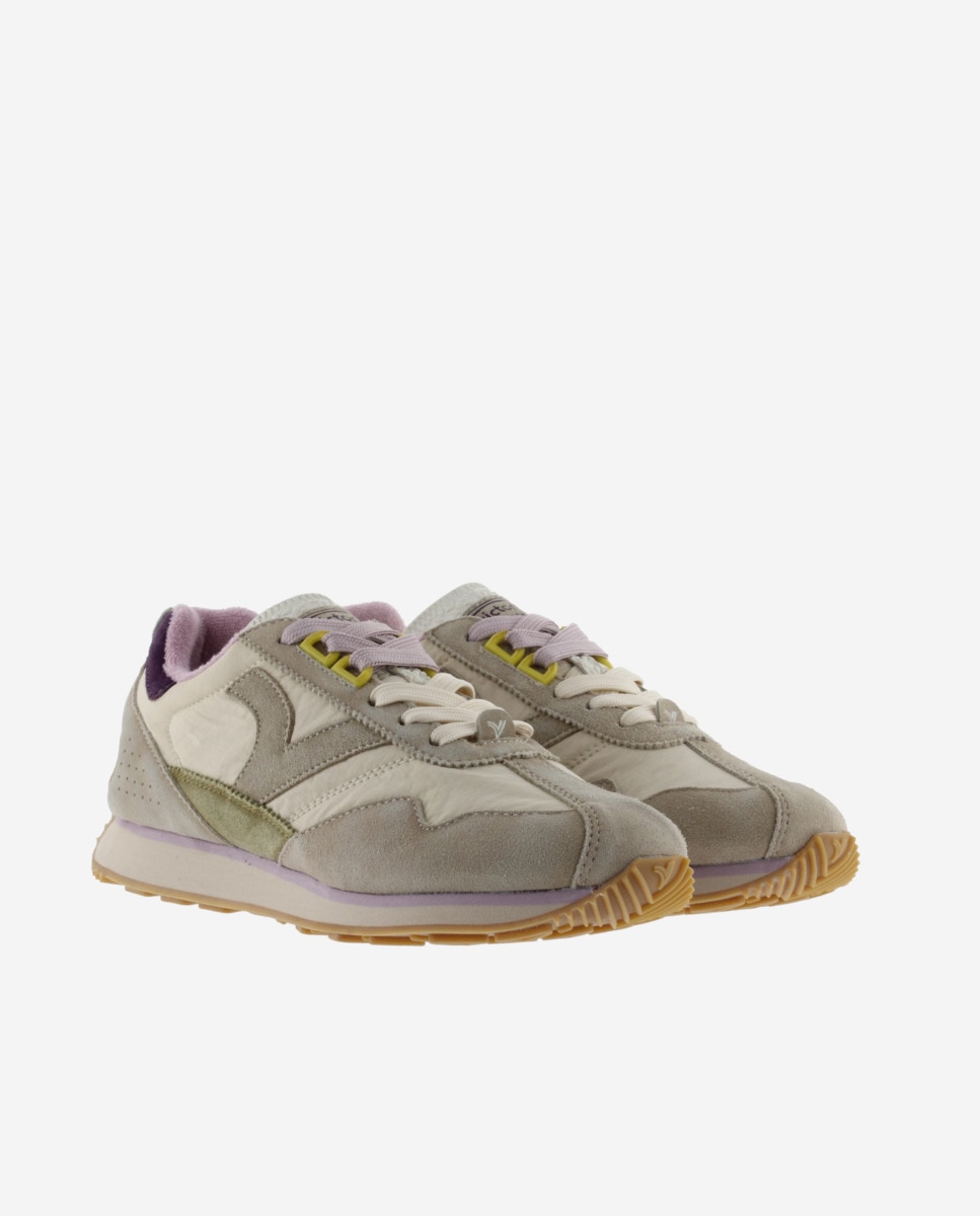 Zapatillas deportivas unisex de nylon con piezas de serraje - Victoria - Beige Beige-5