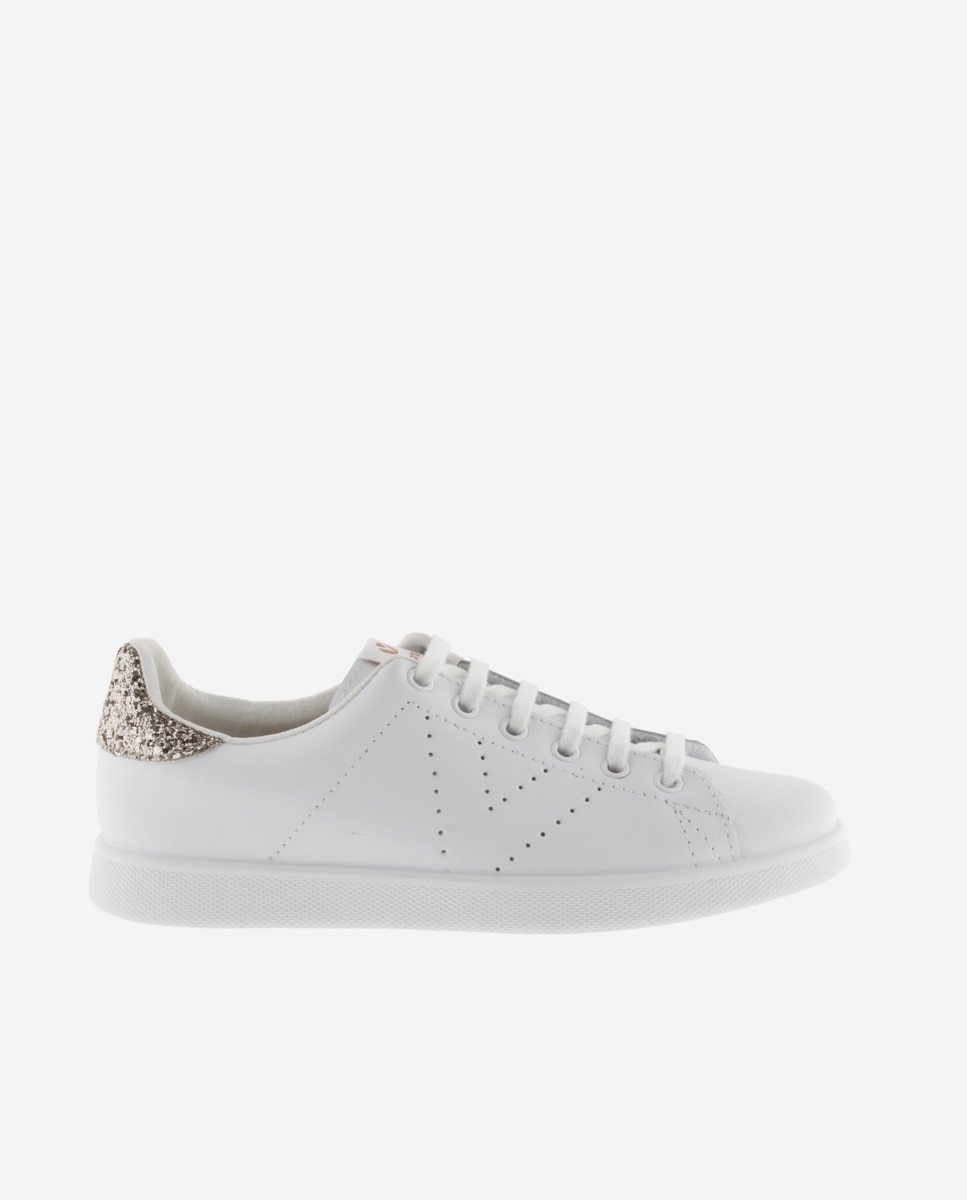 Zapatillas deportivas de mujer de piel con pieza trasera de glitter y logotipo perforado - Victoria - Rosa Rosa-1