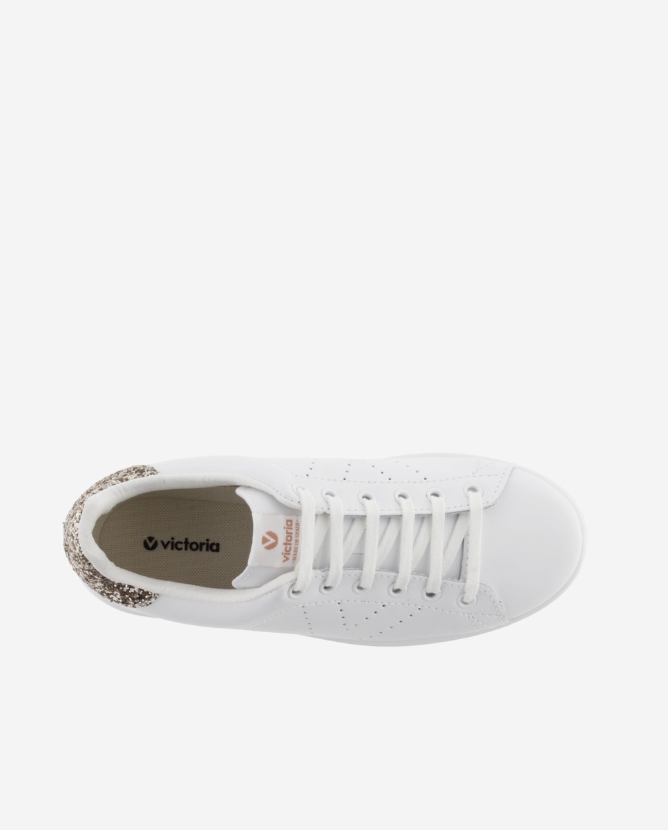 Zapatillas deportivas de mujer de piel con pieza trasera de glitter y logotipo perforado - Victoria - Rosa Rosa-4