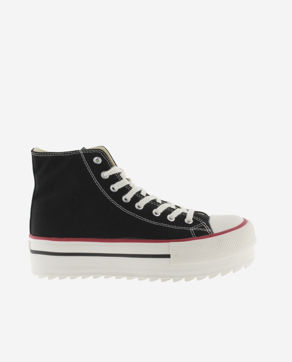 Zapatillas de lona de mujer abotinadas con sello retro y suela doble en sierra - Victoria - Negro Negro-1