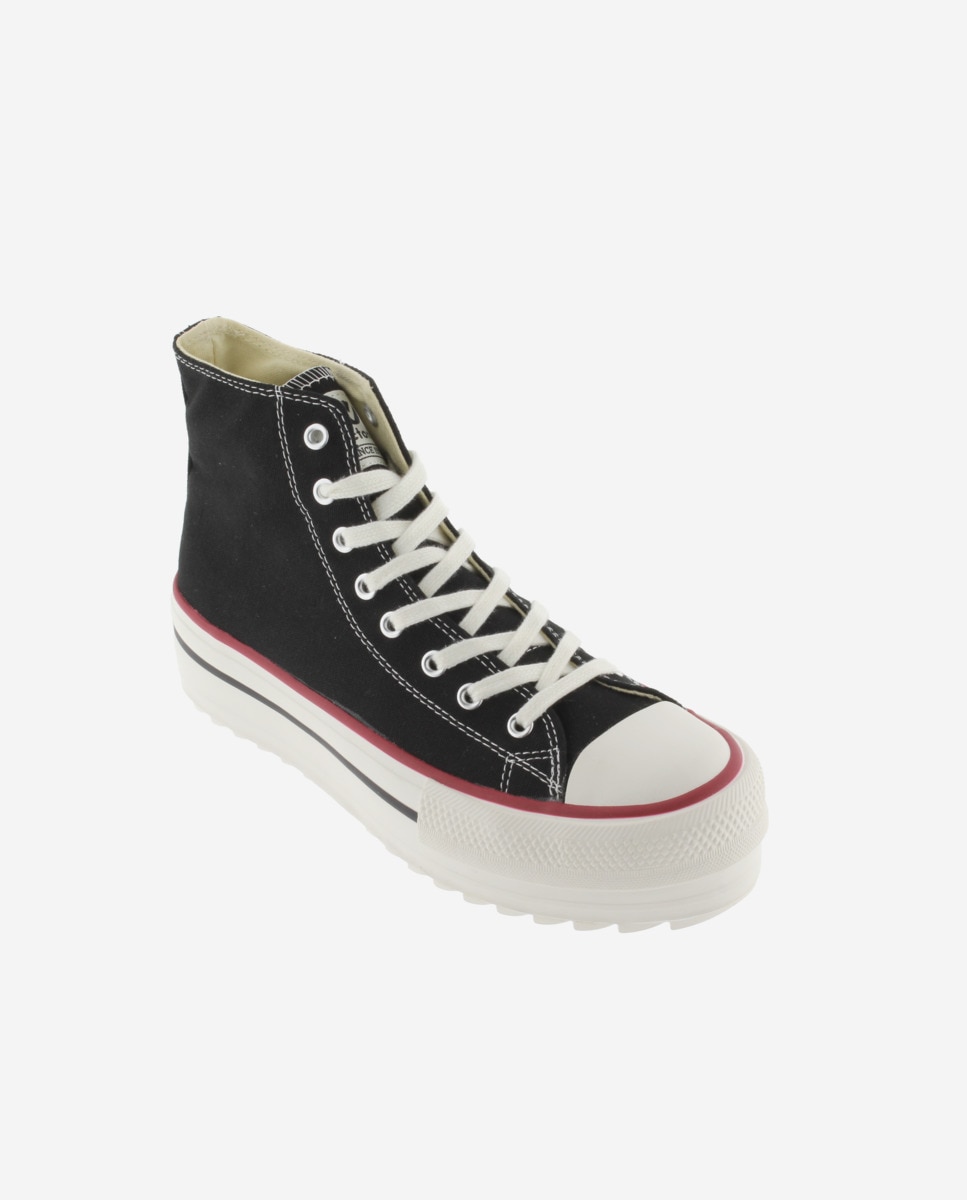 Zapatillas de lona de mujer abotinadas con sello retro y suela doble en sierra - Victoria - Negro Negro-3