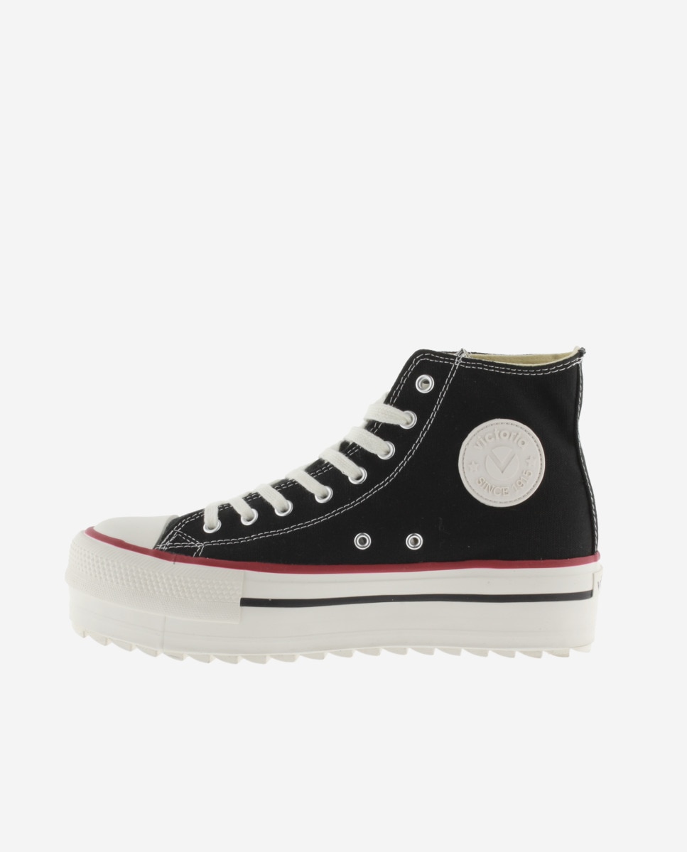 Zapatillas de lona de mujer abotinadas con sello retro y suela doble en sierra - Victoria - Negro Negro-2