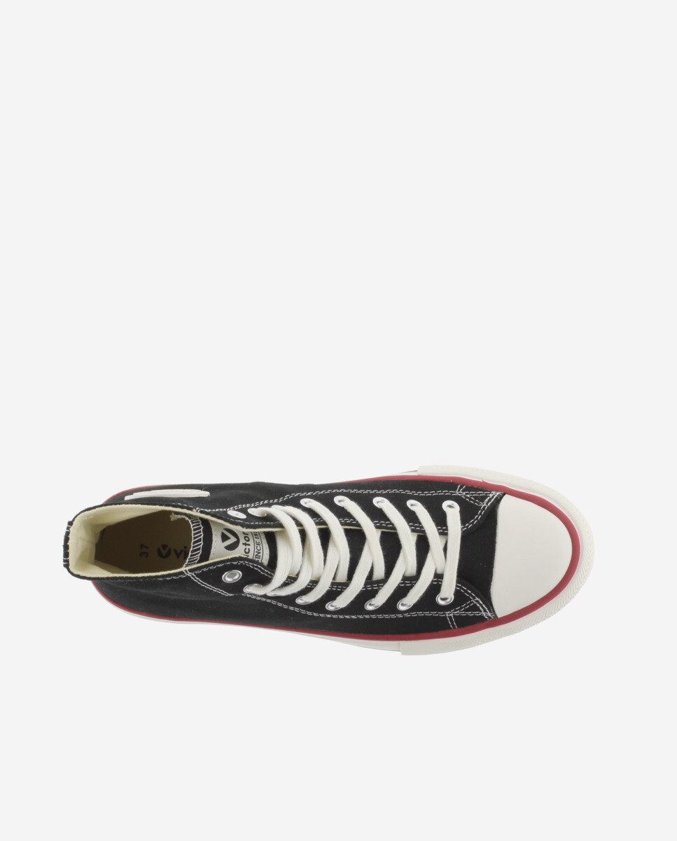 Zapatillas de lona de mujer abotinadas con sello retro y suela doble en sierra - Victoria - Negro Negro-4