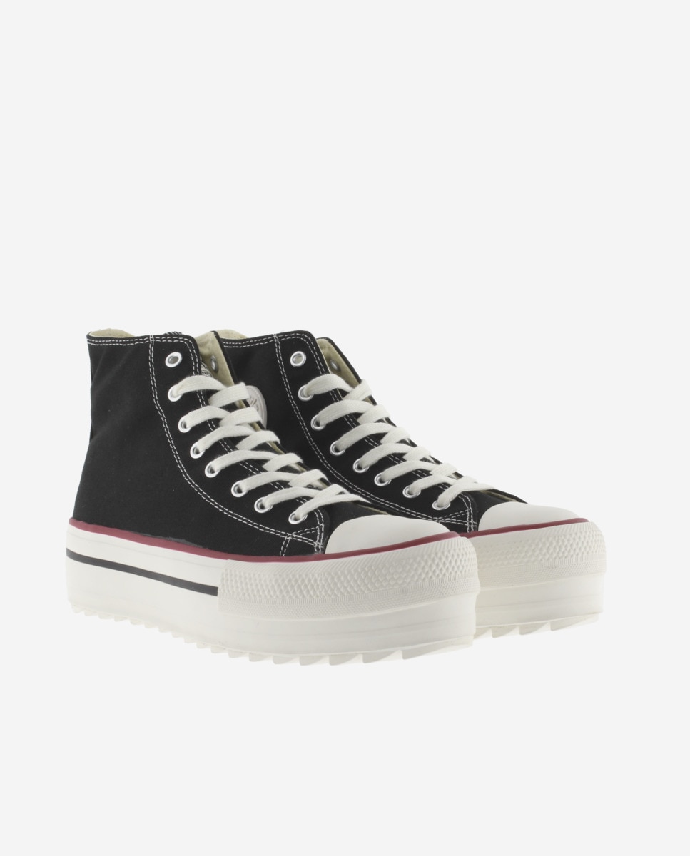 Zapatillas de lona de mujer abotinadas con sello retro y suela doble en sierra - Victoria - Negro Negro-5