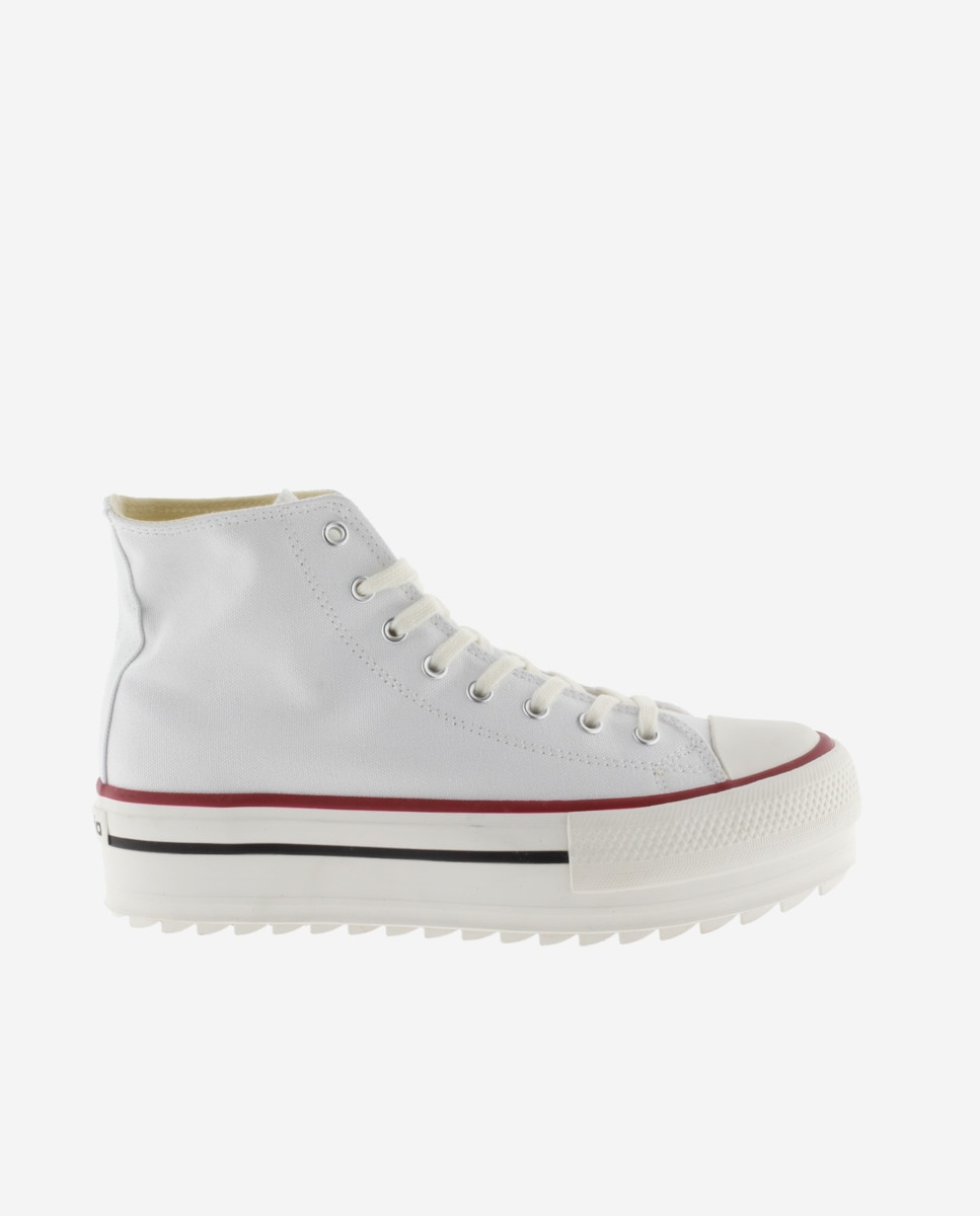 Zapatillas de lona de mujer abotinadas con sello retro y suela doble en sierra - Victoria - Blanco Blanco-1