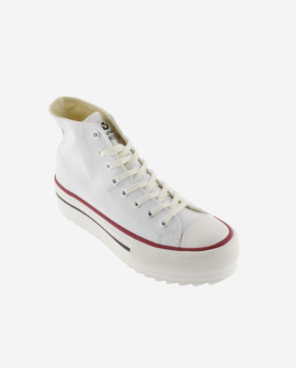 Zapatillas de lona de mujer abotinadas con sello retro y suela doble en sierra - Victoria - Blanco Blanco-3