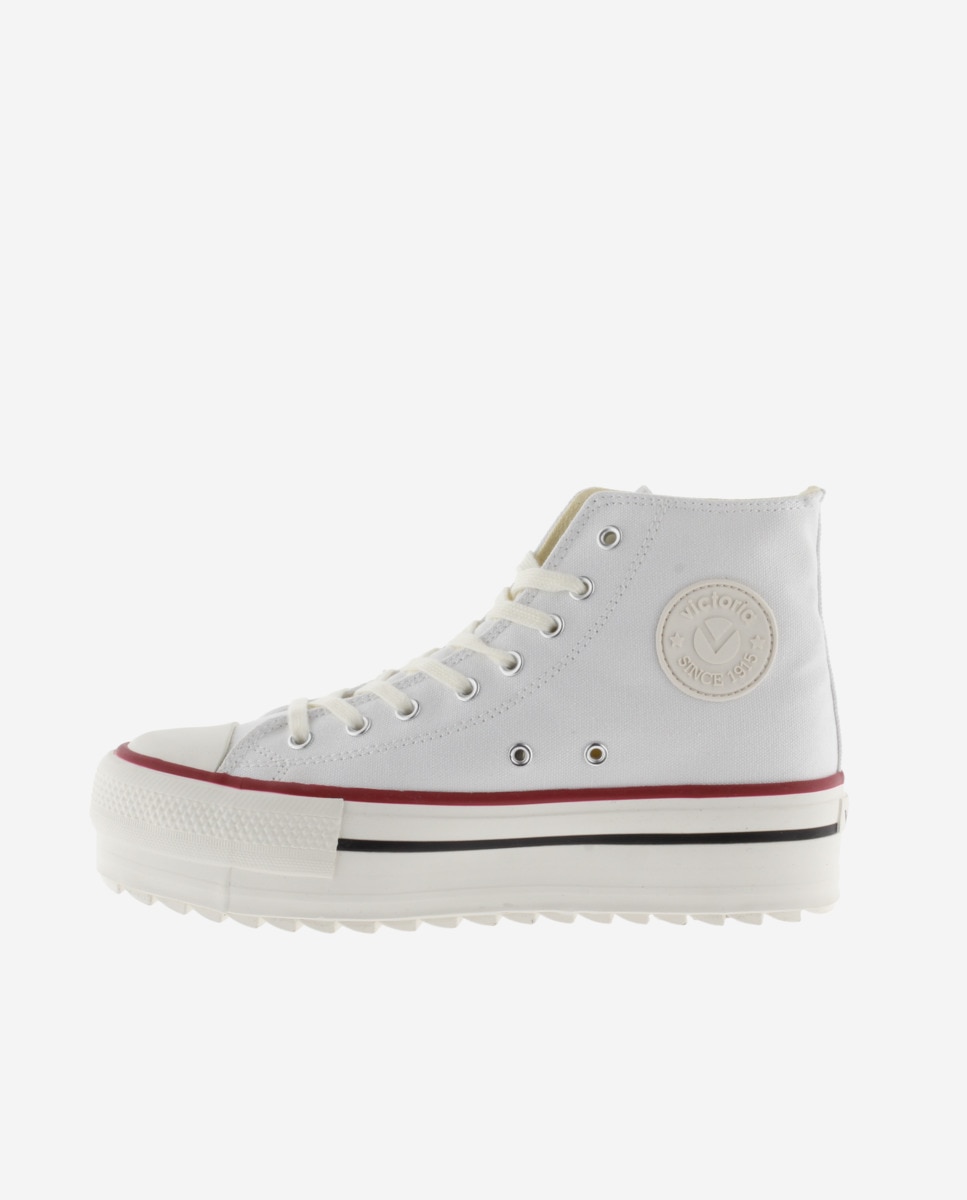 Zapatillas de lona de mujer abotinadas con sello retro y suela doble en sierra - Victoria - Blanco Blanco-2