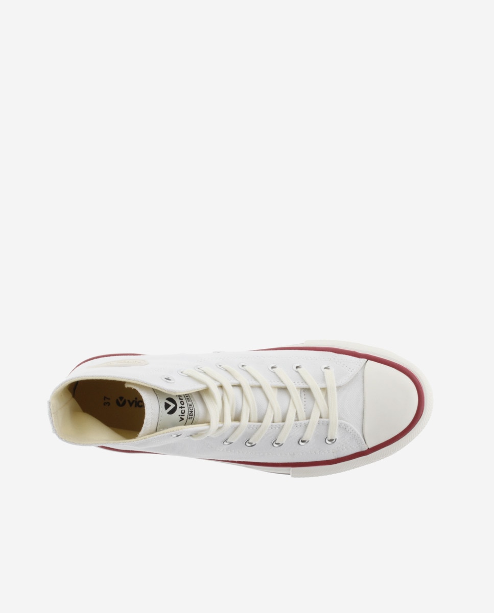 Zapatillas de lona de mujer abotinadas con sello retro y suela doble en sierra - Victoria - Blanco Blanco-4