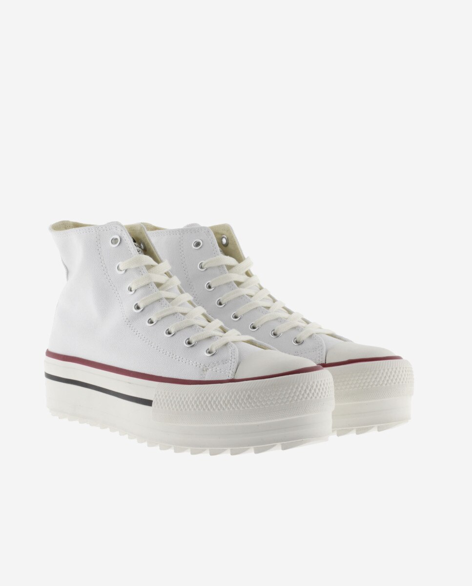 Zapatillas de lona de mujer abotinadas con sello retro y suela doble en sierra - Victoria - Blanco Blanco-5