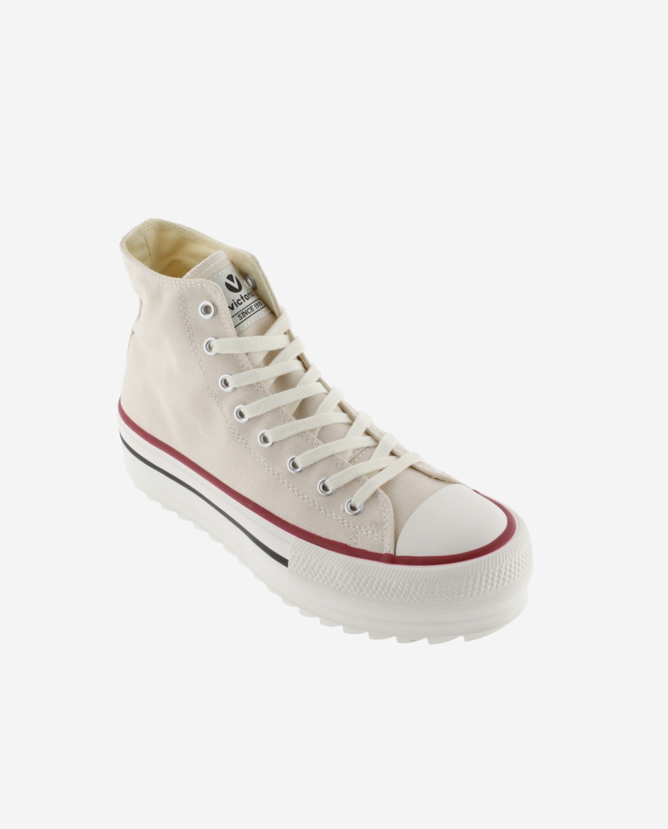Zapatillas de lona de mujer abotinadas con sello retro y suela doble en sierra - Victoria - Crudo Crudo-3