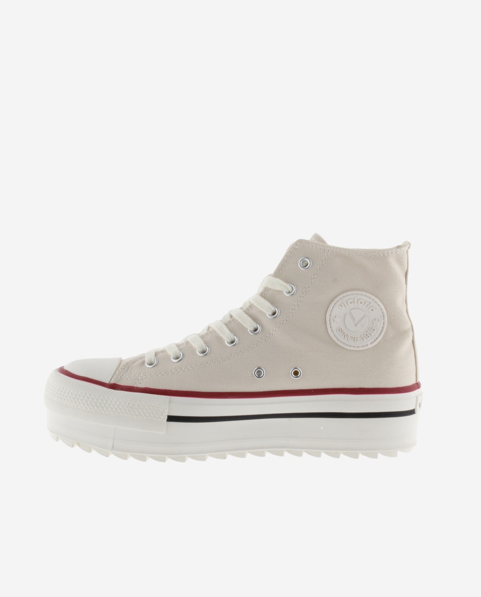 Zapatillas de lona de mujer abotinadas con sello retro y suela doble en sierra - Victoria - Crudo Crudo-2