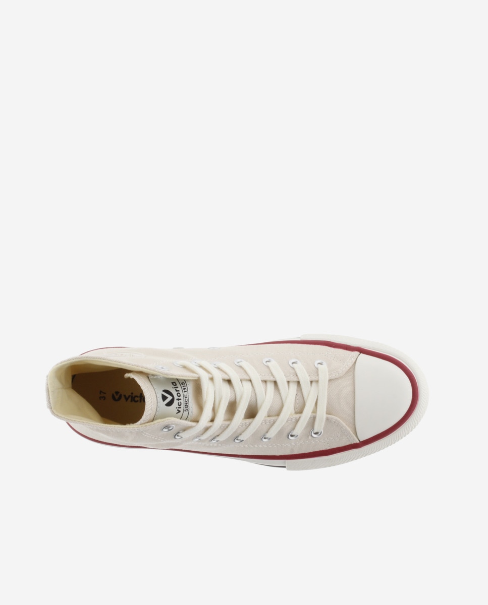 Zapatillas de lona de mujer abotinadas con sello retro y suela doble en sierra - Victoria - Crudo Crudo-4