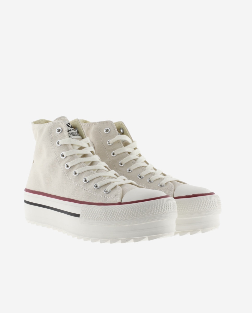 Zapatillas de lona de mujer abotinadas con sello retro y suela doble en sierra - Victoria - Crudo Crudo-5