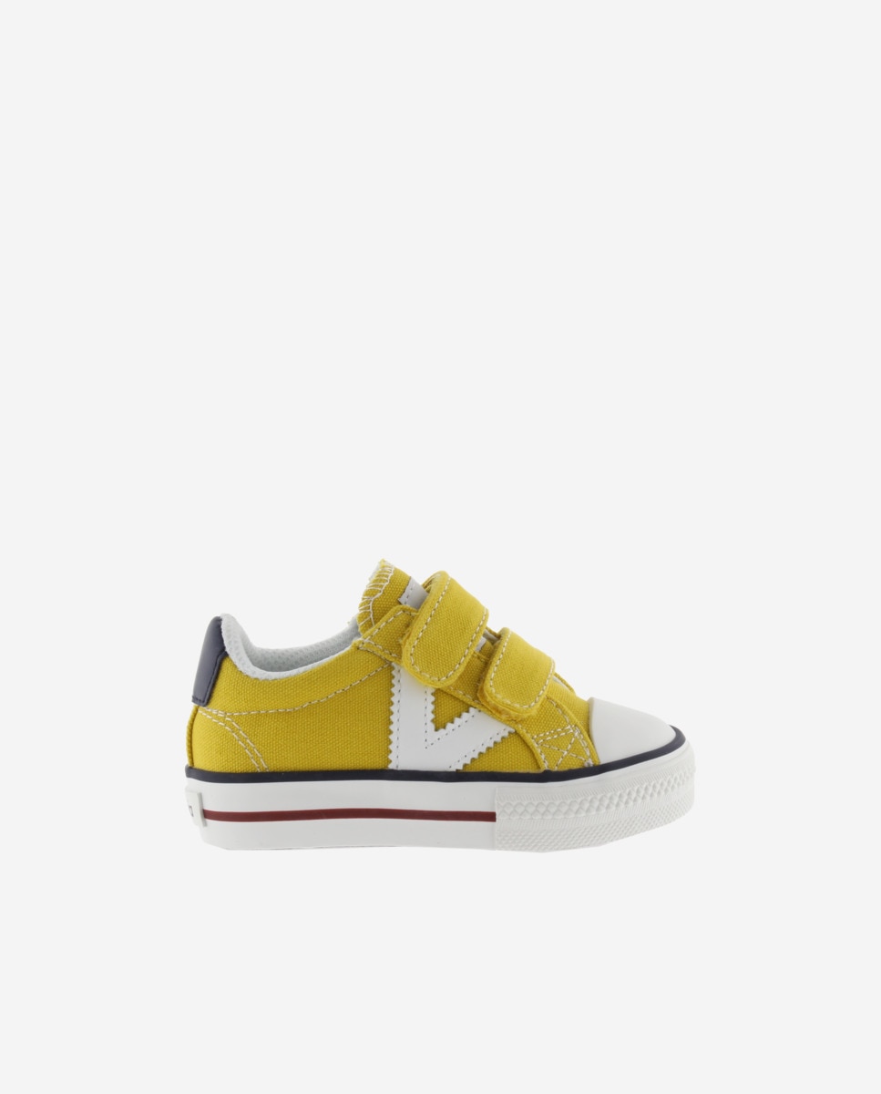Imagen 0 de Zapatillas de lona de niños con logotipo en contraste y tiras adherentes Mostaza