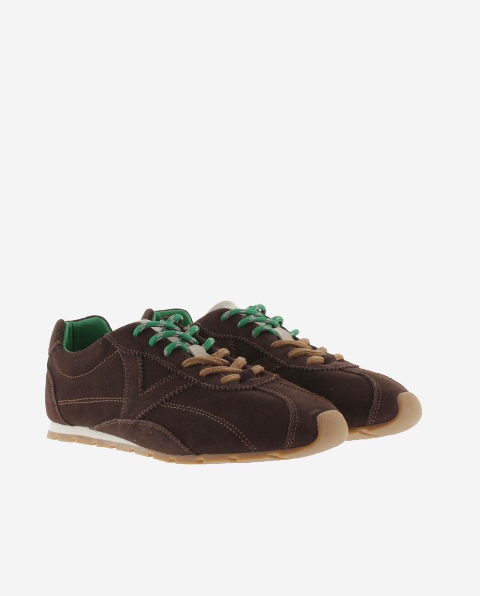 Zapatillas de serraje de mujer con puntera retro y doble cordón - Victoria - Moka Moka-5