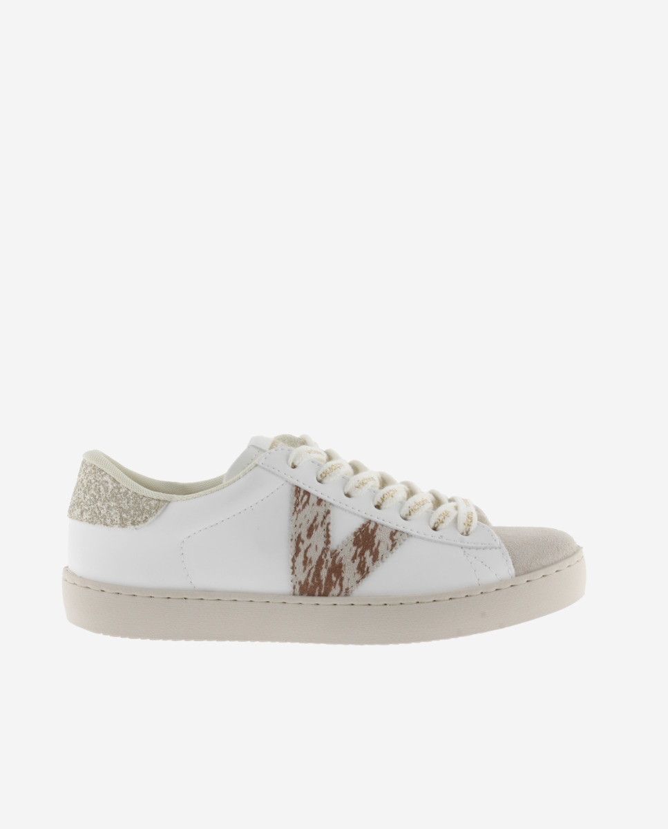 Victoria - Zapatillas deportivas de mujer con logotipo animal print y pieza trasera de glitter.