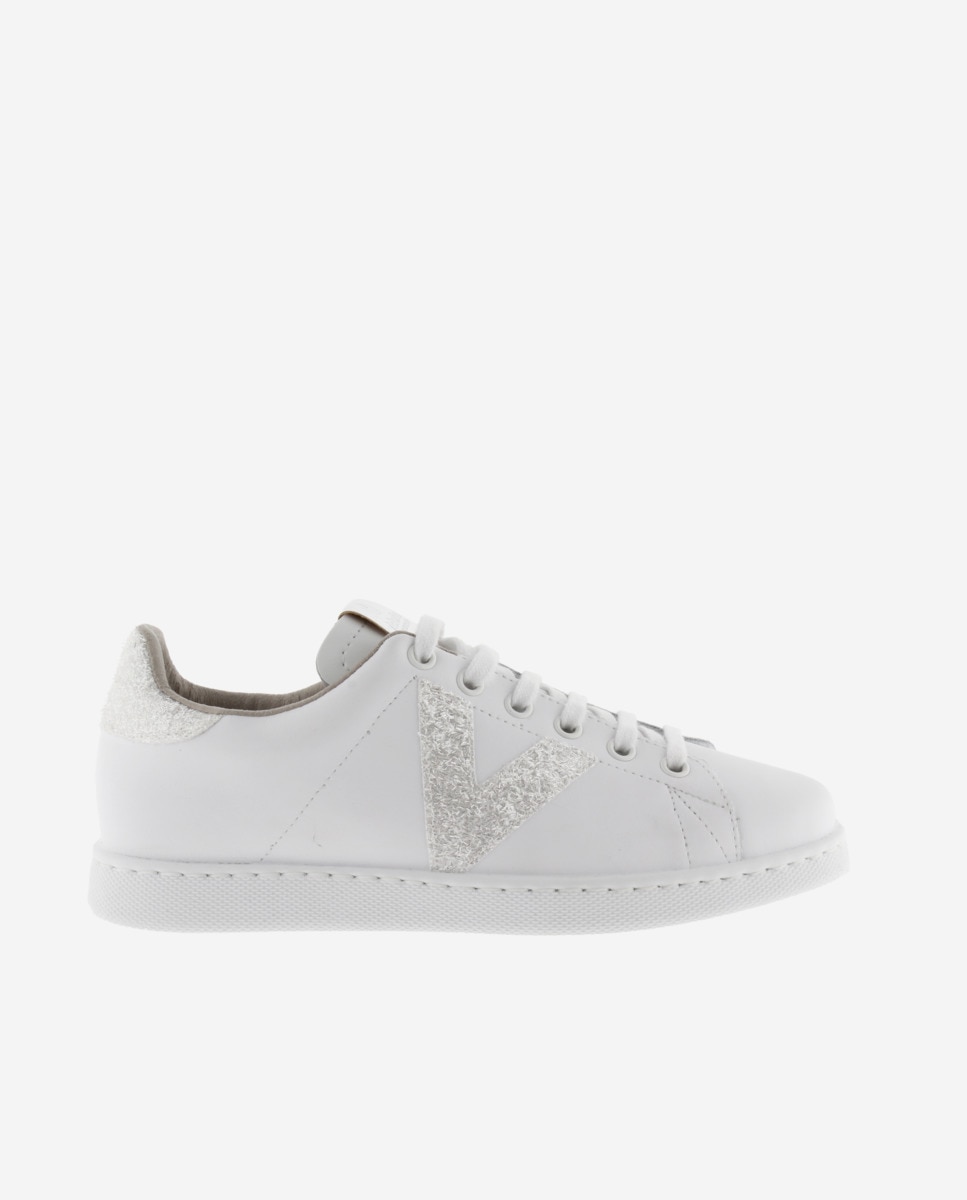 Victoria - Zapatillas deportivas de mujer de piel con piezas de glitter y animal print.