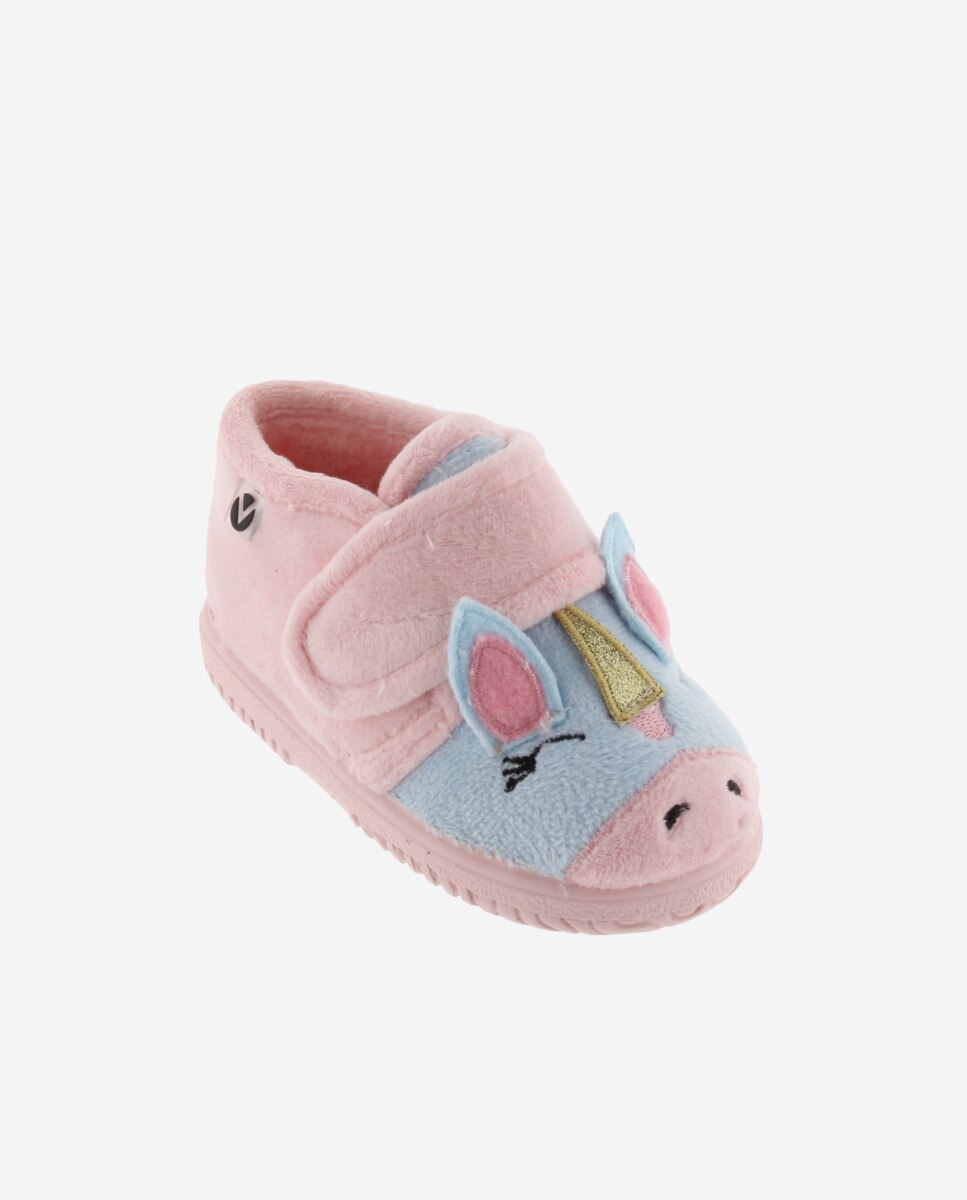 Imagen 2 de Zapatillas de casa cerradas de bebés de pelo animalitos con tira adherente y suela al tono - Rosa claro Rosa claro
