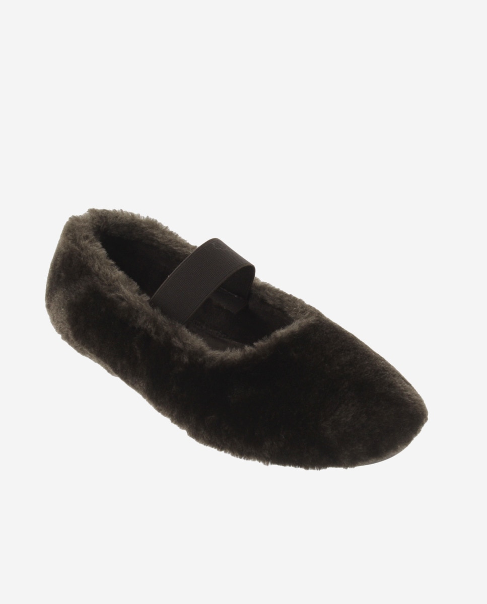 Zapatillas de casa cerradas de mujer de pelo con elástico central y suela al tono - Victoria - Marrón Marrón-3