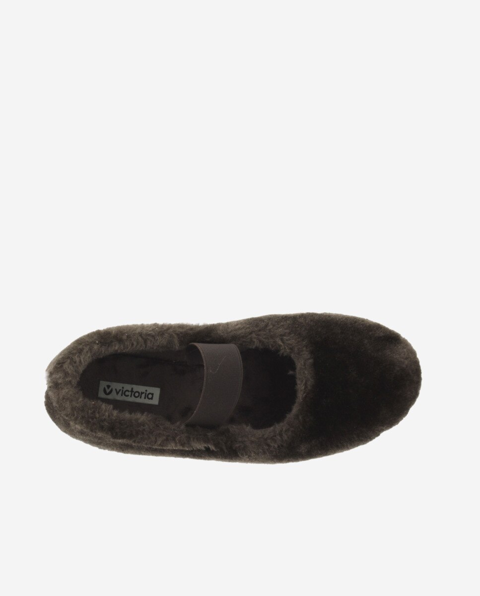 Zapatillas de casa cerradas de mujer de pelo con elástico central y suela al tono - Victoria - Marrón Marrón-4