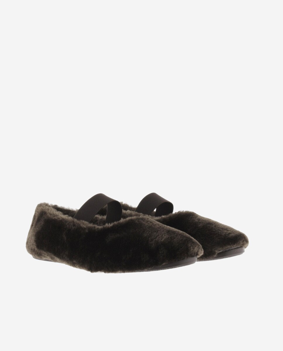 Zapatillas de casa cerradas de mujer de pelo con elástico central y suela al tono - Victoria - Marrón Marrón-5