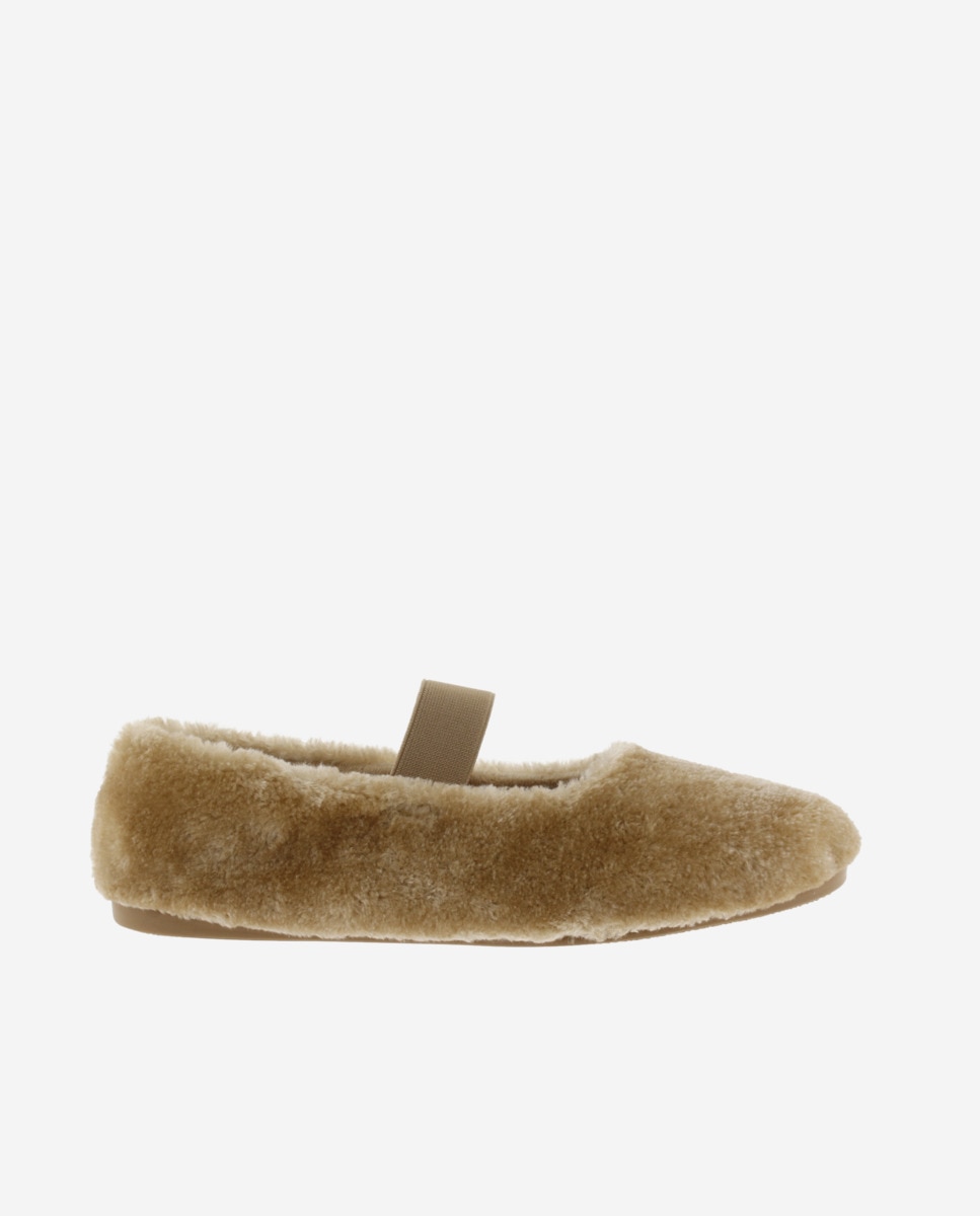 Zapatillas de casa cerradas de mujer de pelo con elástico central y suela al tono - Victoria - Beige Beige-1