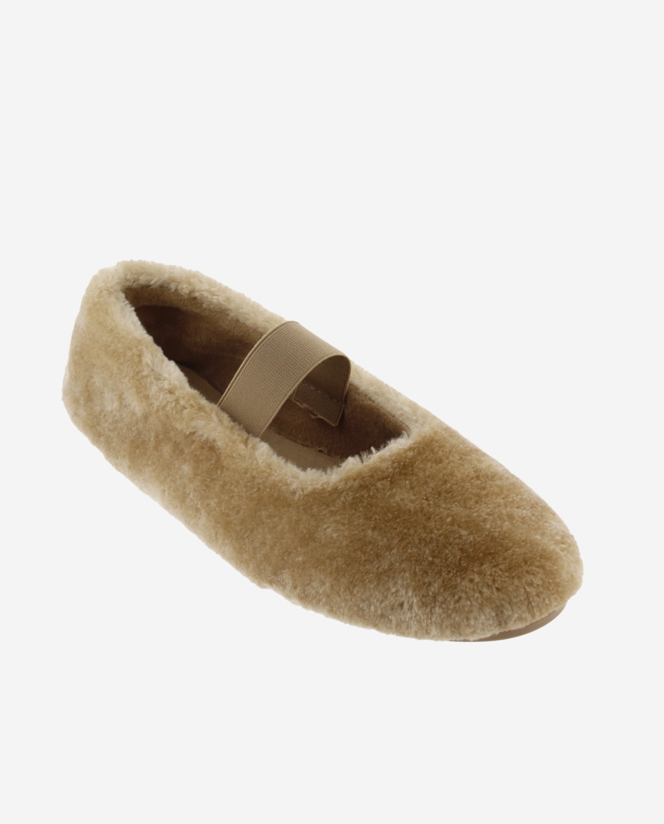 Zapatillas de casa cerradas de mujer de pelo con elástico central y suela al tono - Victoria - Beige Beige-3