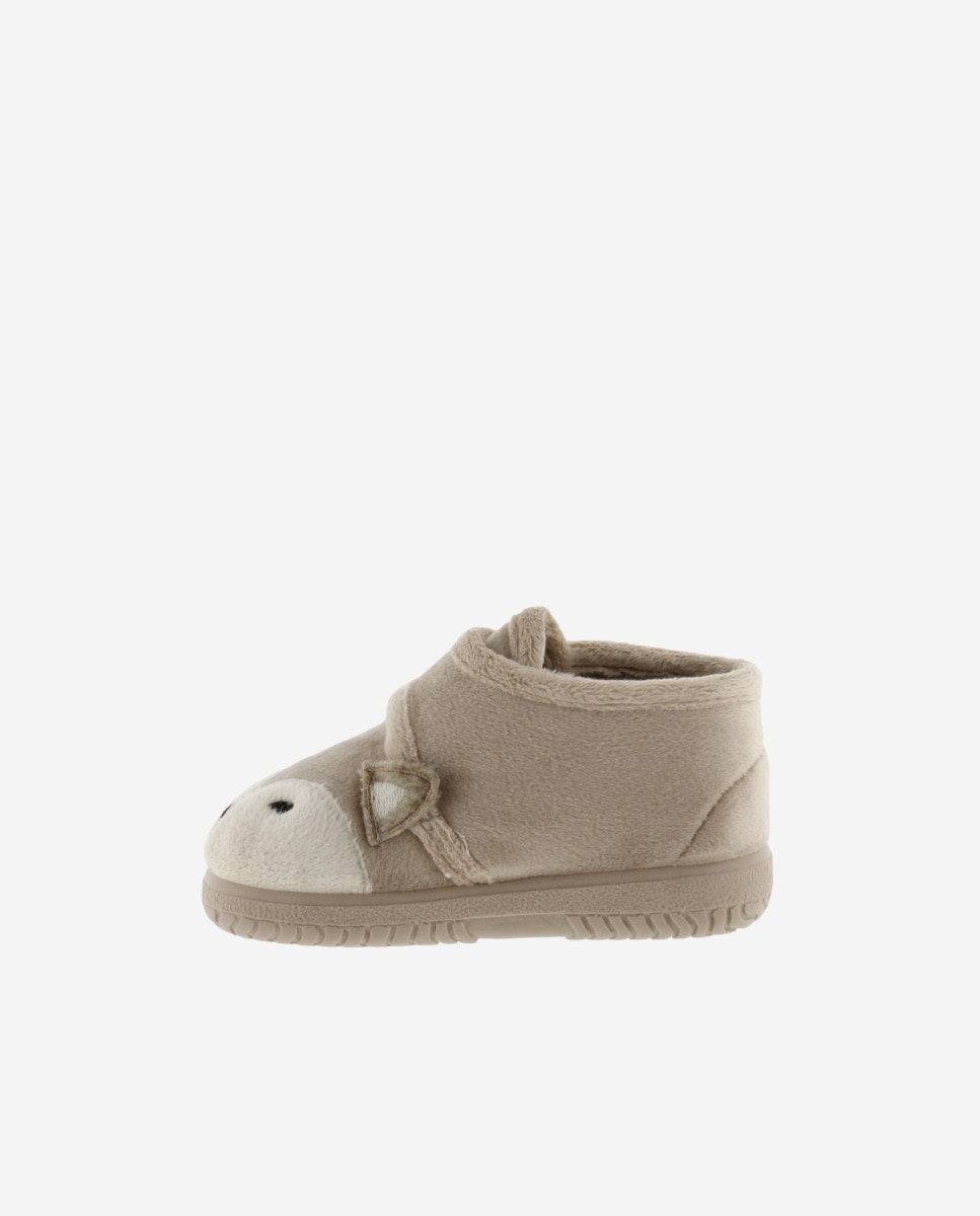 Victoria - Zapatillas de casa cerradas de bebés de pelo animalitos con tira adherente y suela al tono.