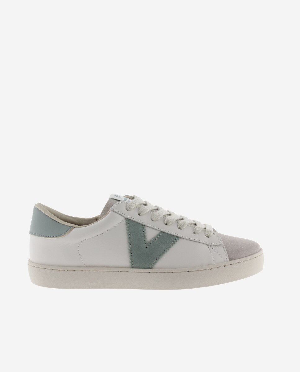 Zapatillas deportivas unisex de piel con piezas de color y puntera de serraje - Victoria - Verde grisáceo Verde grisáceo-1
