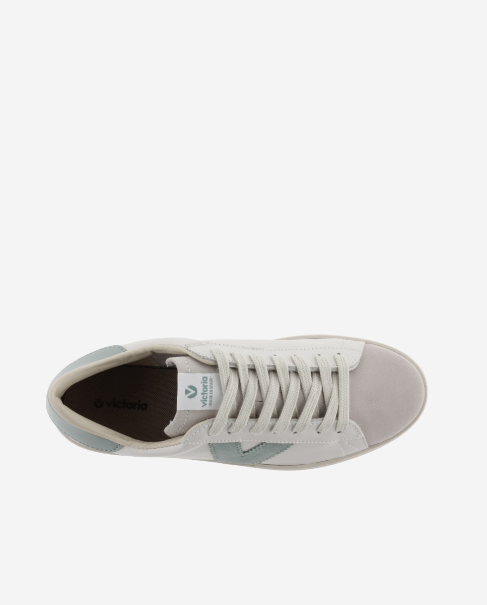 Zapatillas deportivas unisex de piel con piezas de color y puntera de serraje - Victoria - Verde grisáceo Verde grisáceo-4