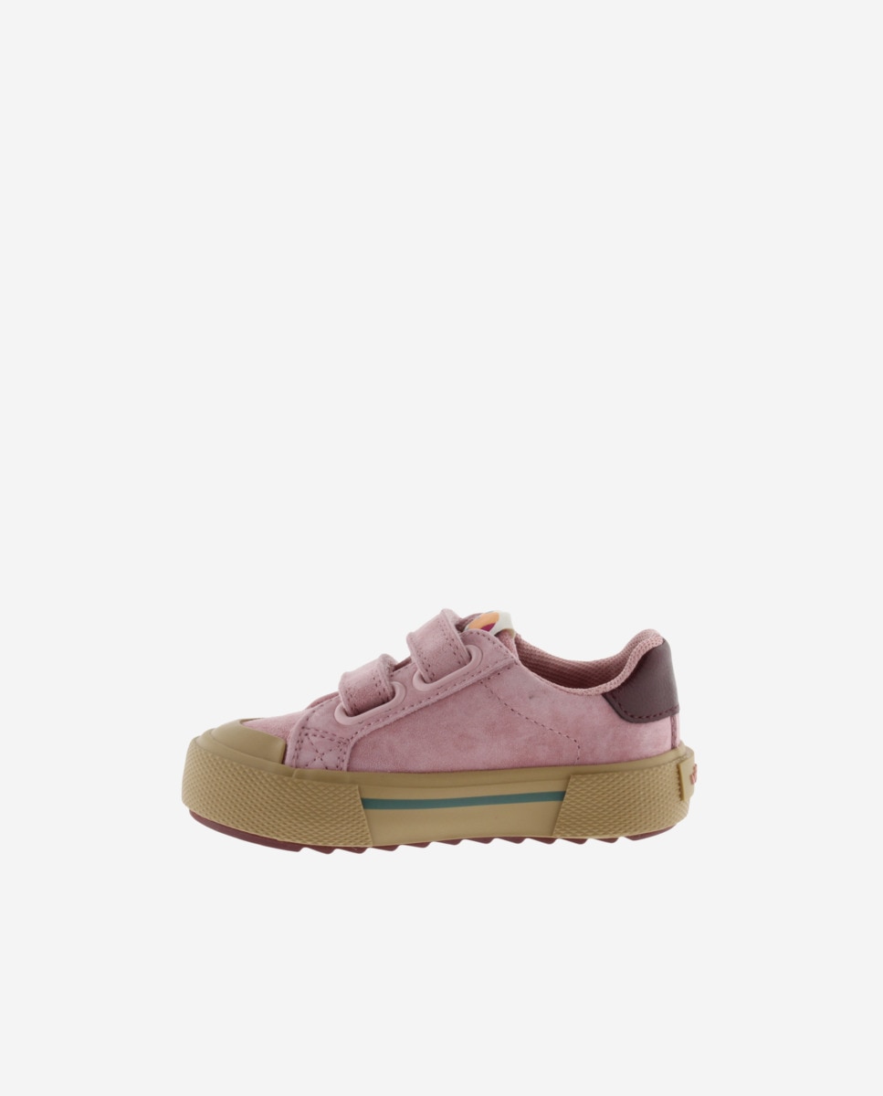 Imagen 3 de Zapatillas bajas de niños de serraje con piezas de color y doble cierre adherente - Victoria - Rosa Rosa