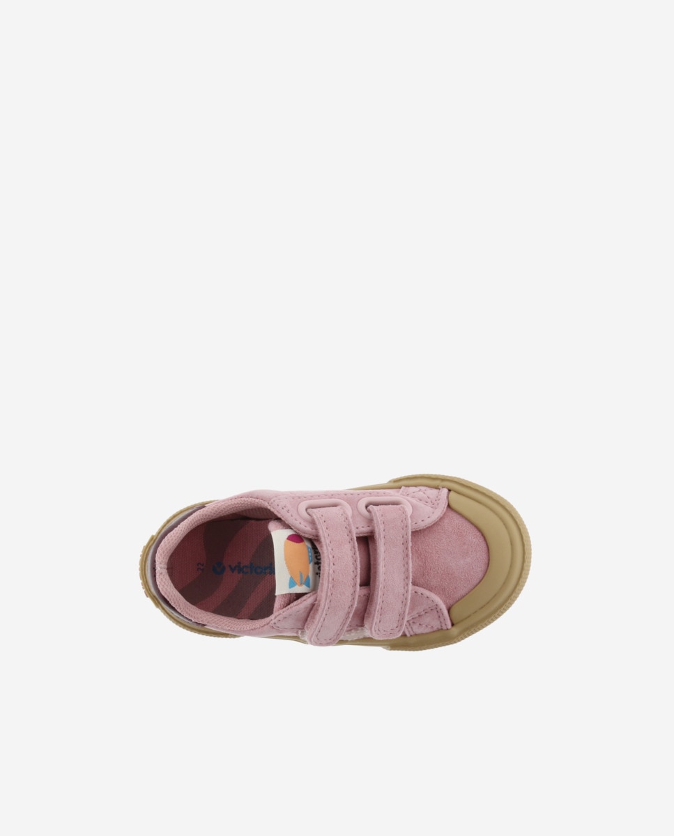 Imagen 4 de Zapatillas bajas de niños de serraje con piezas de color y doble cierre adherente - Victoria - Rosa Rosa